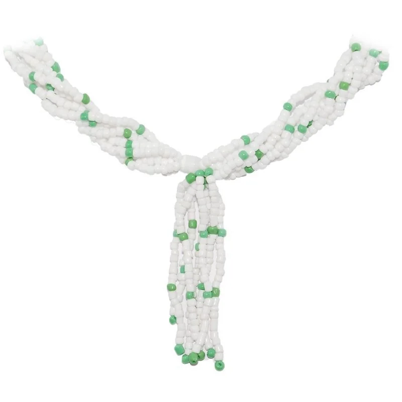 Collar Mazo Obatala Alagema (Simple) (Blanco c/ Verde) (140 a 160 cm)