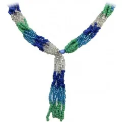 Collar Mazo Yemanja Ibu Akinomi (Simple) (Azul-Celeste-Cristal y Verde) (140 a 160 cm) | Tienda Esotérica Changó