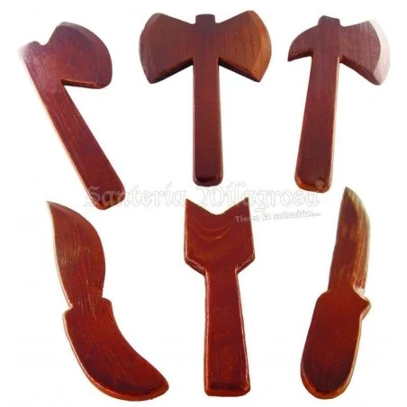 Juego Chango 20 cm - 6 Herramientas de Madera Barnizado | Tienda Esotérica Changó