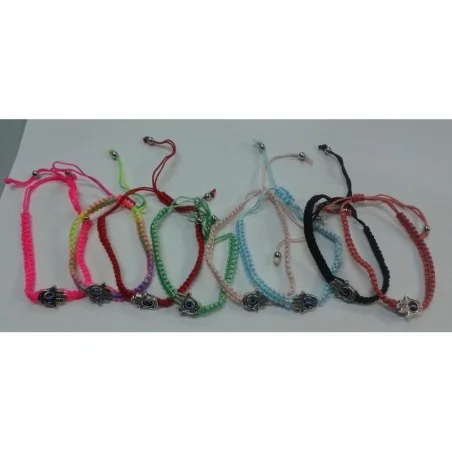 Pulsera Hilo Nudo Plano Trenzado Mano de Fatima c/ Ojo Turco (Corredizo)