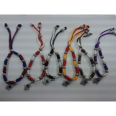 Pulsera Hilo Nudo Bola Bi Color Mano de Fatima c/ Ojo Turco (Corredizo)(HAS) | Tienda Esotérica Changó