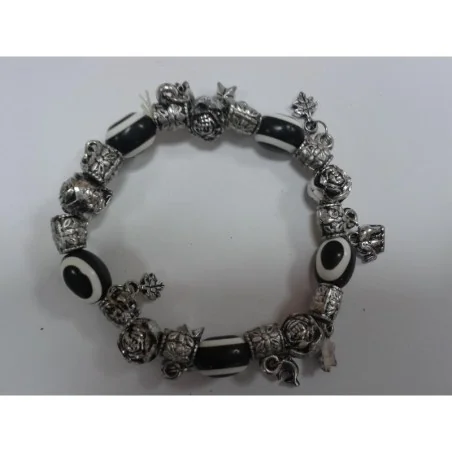 Pulsera Simil Cristal Ojo Turco Negra c/Simbolos (Contra Mal de Ojo ) (Elastica) | Tienda Esotérica Changó