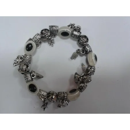 Pulsera Simil Cristal Ojo Turco Blanca c/Simbolos (Contra Mal de Ojo ) (Elastica)