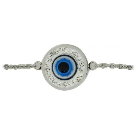 Pulsera Ojo Turco Plateado Brillante (Acero) | Tienda Esotérica Changó