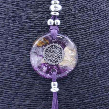 Collar Orgon Flor de la Vida Morado con Abalorios (3,7 cm Ajustable) | Tienda Esotérica Changó