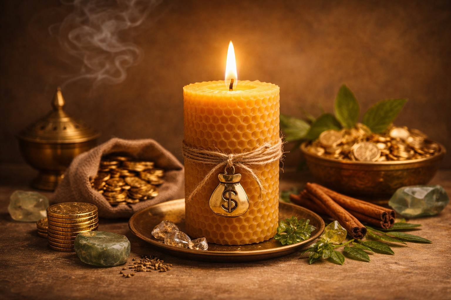 Vela de panal para ritual de prosperidad y abundancia